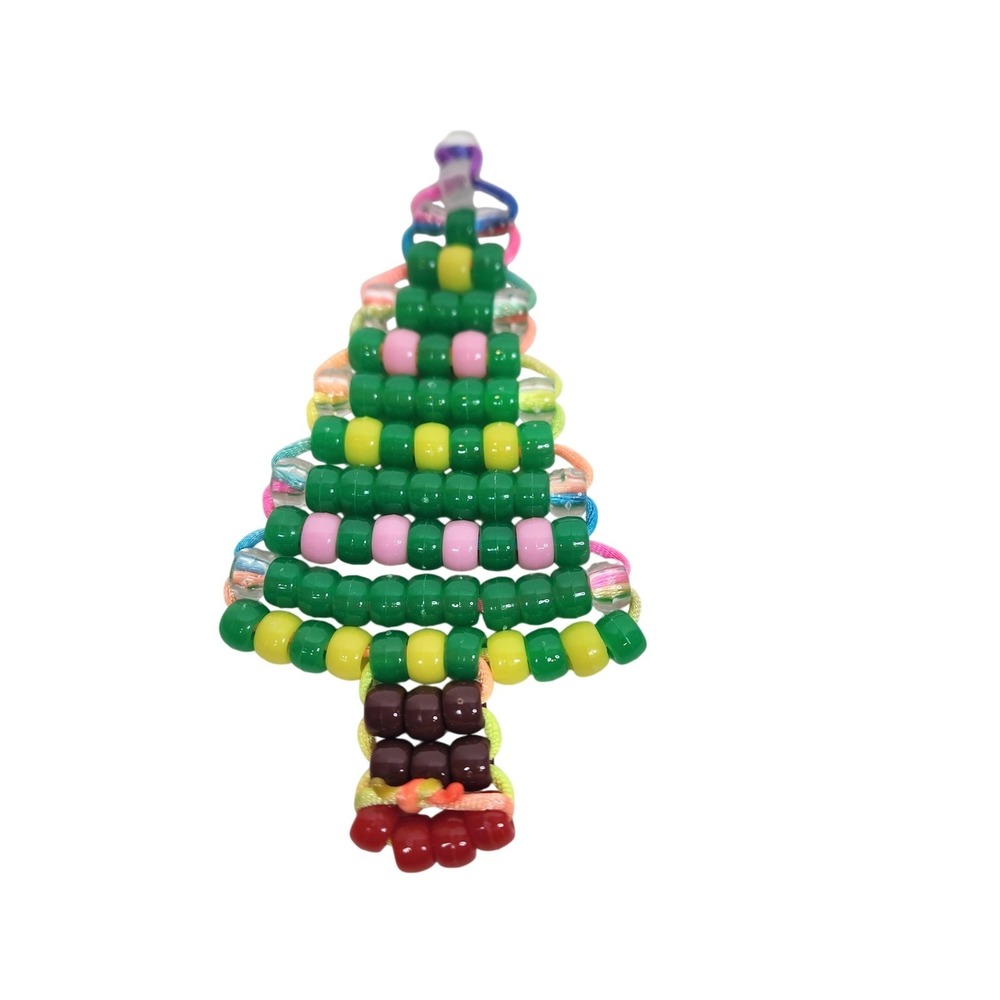 Pony Beaded Christmas Tree Ornament Green Small Mini Handmade‎ Hanging Decor